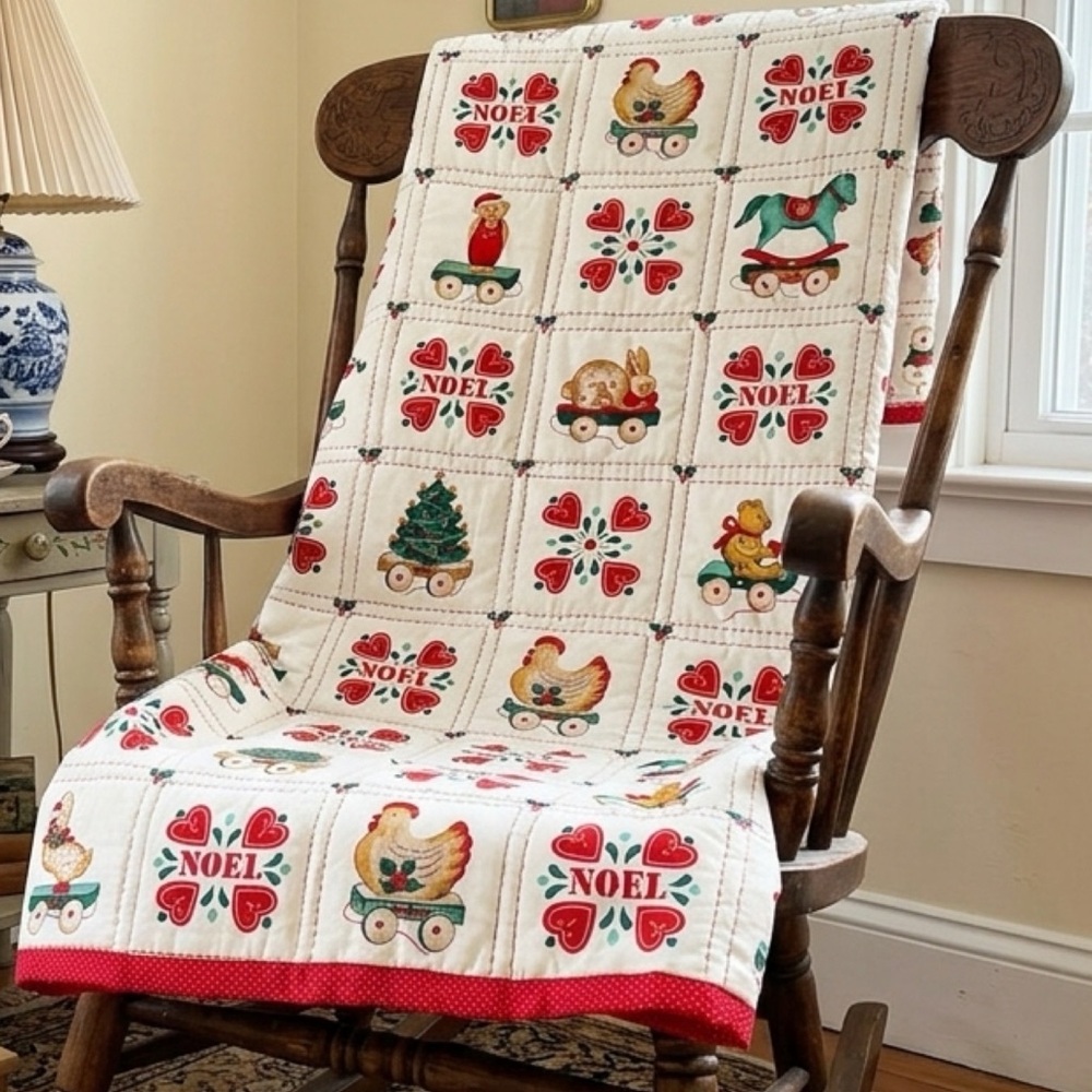 Vintage Christmas Quilt 40x48”in Noel Folk Art Toys Country Classics by Ameritex